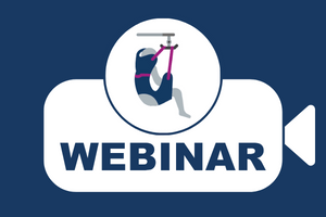 A graphic of a person in a sling, above the word "webinar"