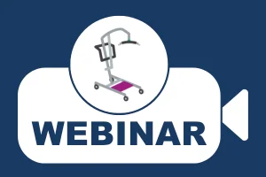 A graphic of a video camera, with the word "Webinar" and a picture of a mobile hoist.