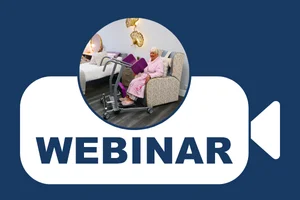 A graphic of a video camera, with the word "Webinar" and a picture of a a lady sat next to a TA180 transfer aid.