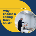 Picture of someone being hoisted by a ceiling track hoist.